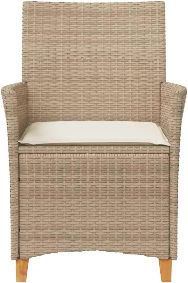 2-Piece Patio Chairs Set with Cushions, Beige PE Rattan & Solid Wood Outdoor Furniture, 23.2"x24"x35.4" Weather-Resistant Lounge Chairs for Backyard Poolside Deck (242.5lb Capacity)