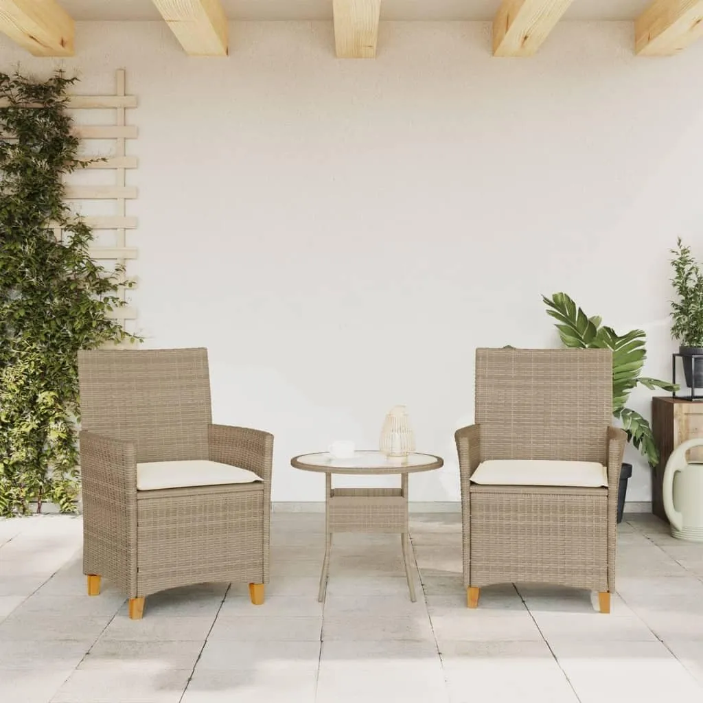 2-Piece Patio Chairs Set with Cushions, Beige PE Rattan & Solid Wood Outdoor Furniture, 23.2"x24"x35.4" Weather-Resistant Lounge Chairs for Backyard Poolside Deck (242.5lb Capacity)