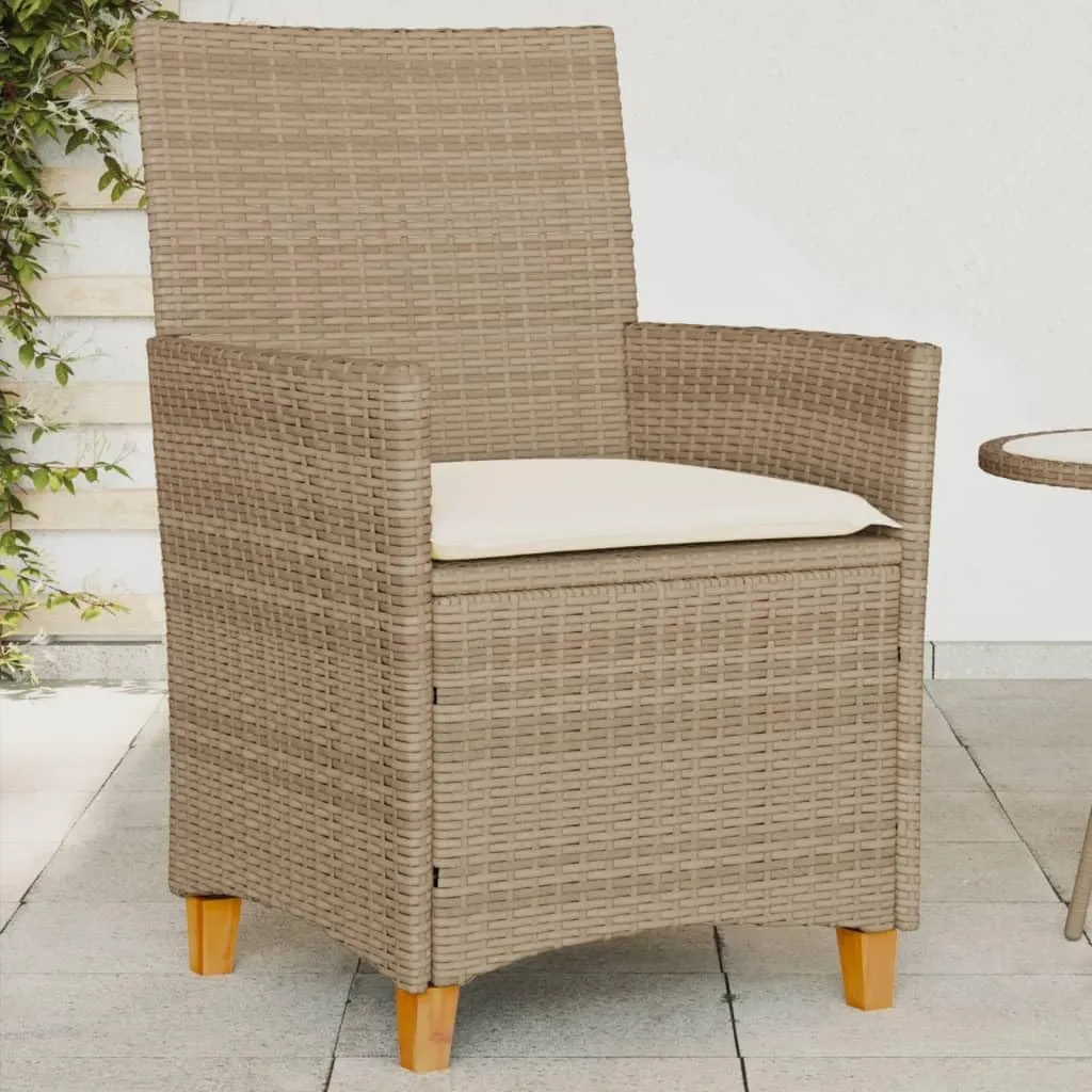 2-Piece Patio Chairs Set with Cushions, Beige PE Rattan & Solid Wood Outdoor Furniture, 23.2"x24"x35.4" Weather-Resistant Lounge Chairs for Backyard Poolside Deck (242.5lb Capacity)