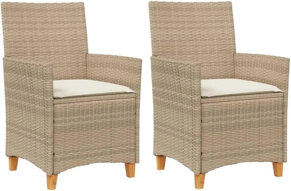 2-Piece Patio Chairs Set with Cushions, Beige PE Rattan & Solid Wood Outdoor Furniture, 23.2"x24"x35.4" Weather-Resistant Lounge Chairs for Backyard Poolside Deck (242.5lb Capacity)