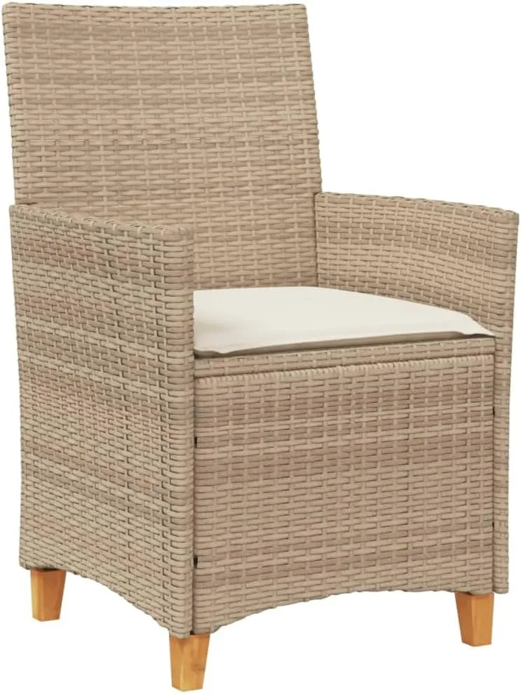 2-Piece Patio Chairs Set with Cushions, Beige PE Rattan & Solid Wood Outdoor Furniture, 23.2"x24"x35.4" Weather-Resistant Lounge Chairs for Backyard Poolside Deck (242.5lb Capacity)
