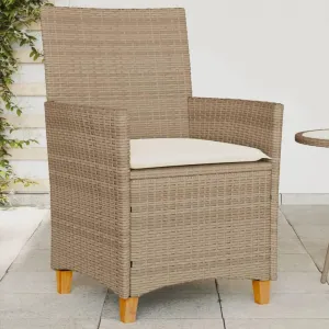 2-Piece Patio Chairs Set with Cushions, Beige PE Rattan & Solid Wood Outdoor Furniture, 23.2"x24"x35.4" Weather-Resistant Lounge Chairs for Backyard Poolside Deck (242.5lb Capacity)