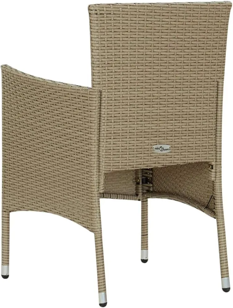 2-Piece Poly Rattan Dining Chairs Outdoor Patio Furniture Set with Steel Frame Beige Modern Design and Cream Cushions for Backyard Poolside Camping