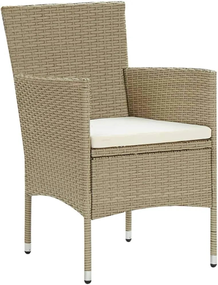 2-Piece Poly Rattan Dining Chairs Outdoor Patio Furniture Set with Steel Frame Beige Modern Design and Cream Cushions for Backyard Poolside Camping