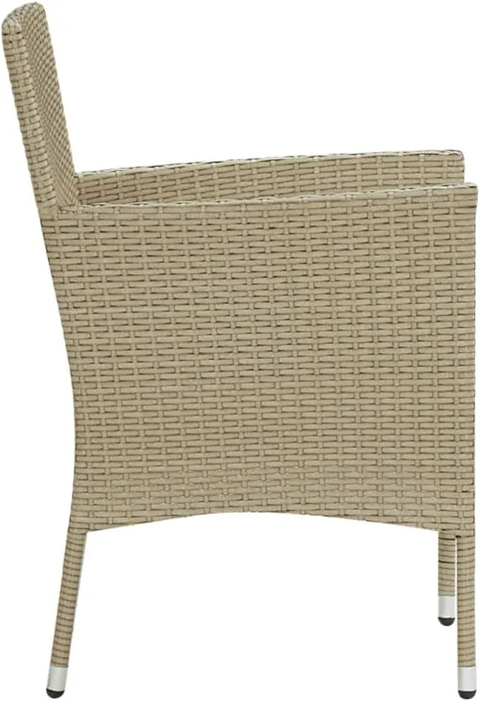 2-Piece Poly Rattan Dining Chairs Outdoor Patio Furniture Set with Steel Frame Beige Modern Design and Cream Cushions for Backyard Poolside Camping