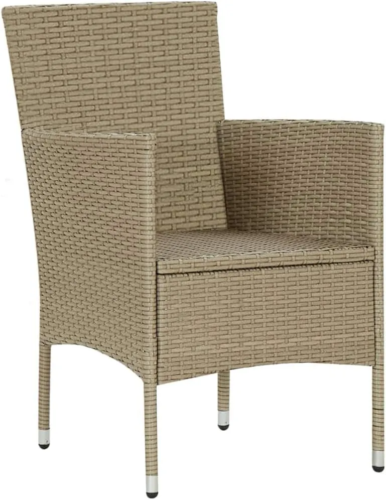2-Piece Poly Rattan Dining Chairs Outdoor Patio Furniture Set with Steel Frame Beige Modern Design and Cream Cushions for Backyard Poolside Camping