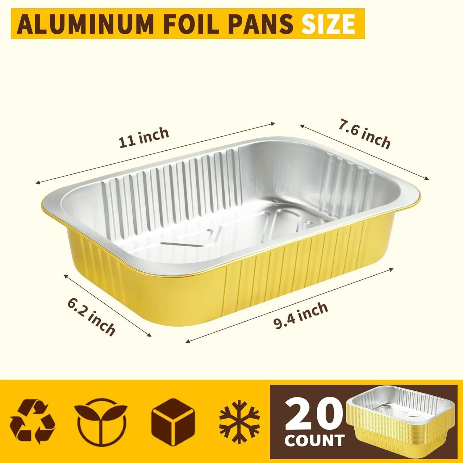 20 Pack 5 LB Aluminum Foil Pans with Lids Heavy Duty, 11"×8"×2" Aluminum Food Containers with Lids, Disposable Tin Foil Pans with Lids for Baking, Meal Prep, Freezer, Heating and Takeout