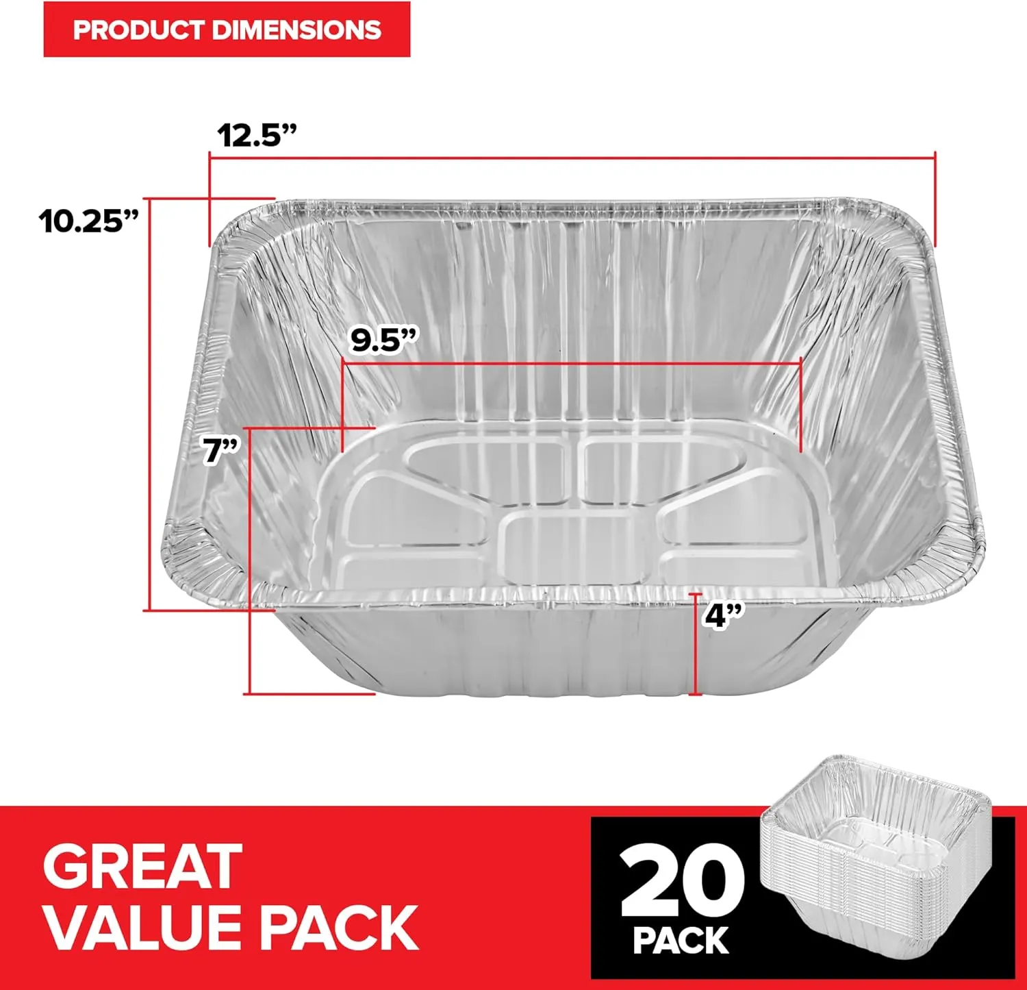 (20 Pack) Deep Aluminum Pans 9x13, Heavy Duty 4” Deep Foil Pans Disposable Catering Trays, Baking Tins, Large Food Containers for Cooking, Heating, Storage, Serving, Holiday Meal Prep