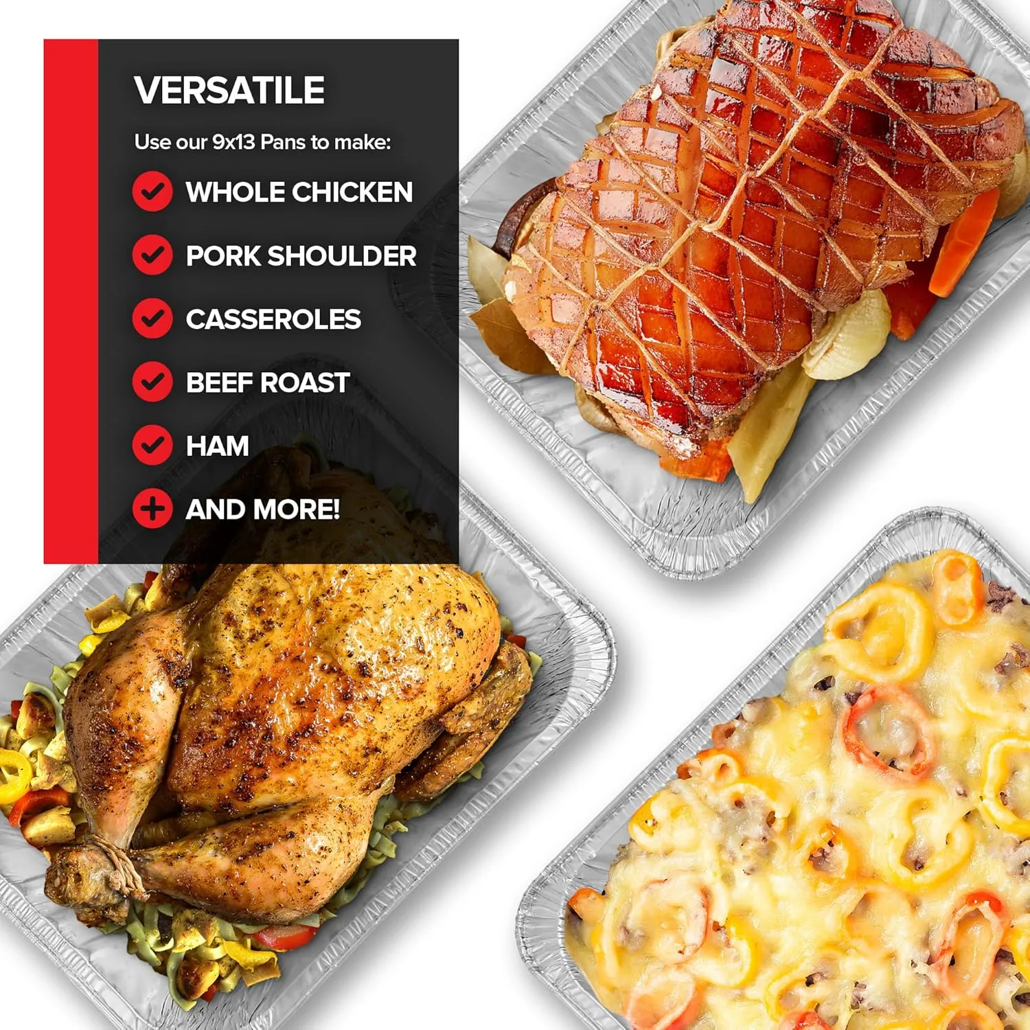(20 Pack) Deep Aluminum Pans 9x13, Heavy Duty 4” Deep Foil Pans Disposable Catering Trays, Baking Tins, Large Food Containers for Cooking, Heating, Storage, Serving, Holiday Meal Prep