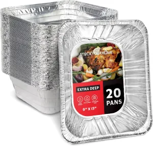 (20 Pack) Deep Aluminum Pans 9x13, Heavy Duty 4” Deep Foil Pans Disposable Catering Trays, Baking Tins, Large Food Containers for Cooking, Heating, Storage, Serving, Holiday Meal Prep