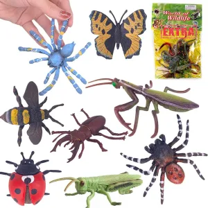 20 pcs Plastic Insects Lifelike Assorted Figures Realistic Insect Animal Model - Butterfly, Ladybug, Mantis, Bee, Grasshopper, Stag Beetle, Red Spider, Blue Spider (20 Pcs Bugs)