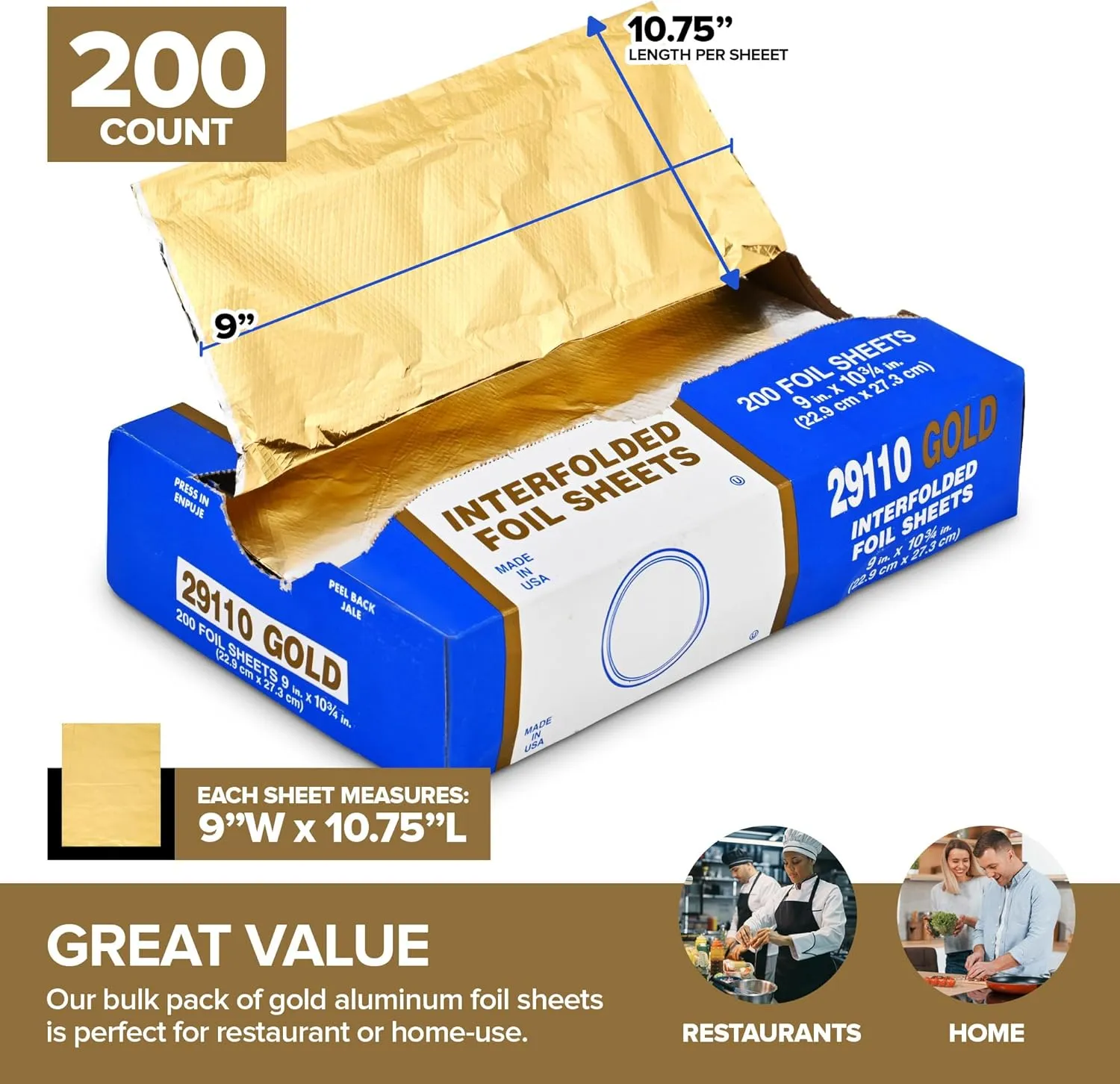 200-Pack Pre-Cut Aluminum Foil Sheets - 9' Pop Up Foil for Restaurant, Food Wrapping & Hair Highlighting