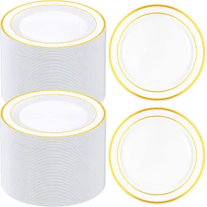 200 Pieces Disposable Plates Plastic Party Plates with Rim Hard Plastic Appetizer Salad Dessert 7.5 Inch Elegant Heavy Duty Tableware for Dinner Wedding Party Supplies(Gold Rim)