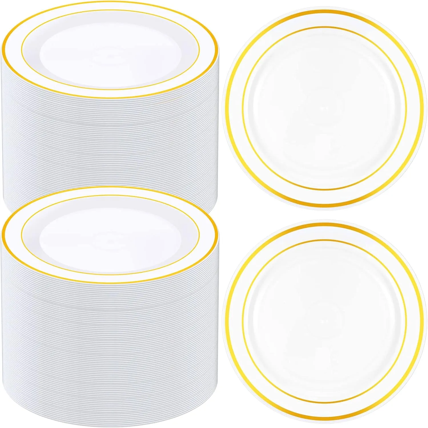 200 Pieces Disposable Plates Plastic Party Plates with Rim Hard Plastic Appetizer Salad Dessert 7.5 Inch Elegant Heavy Duty Tableware for Dinner Wedding Party Supplies(Gold Rim)