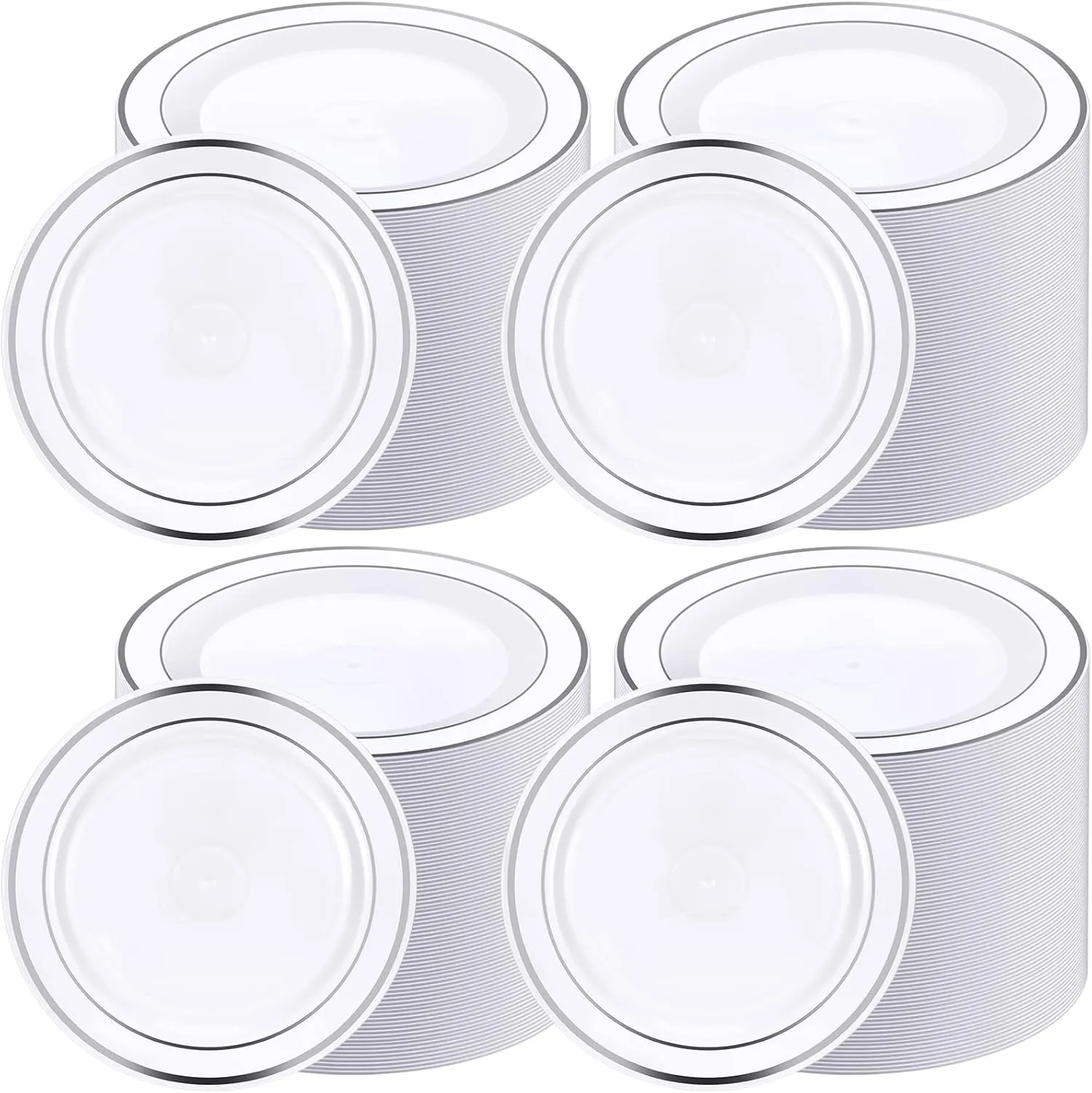 200 Pieces Disposable Plates Plastic Party Plates with Rim Hard Plastic Appetizer Salad Dessert 7.5 Inch Elegant Heavy Duty Tableware for Dinner Wedding Party Supplies(Silver Rim)