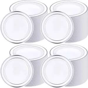 200 Pieces Disposable Plates Plastic Party Plates with Rim Hard Plastic Appetizer Salad Dessert 7.5 Inch Elegant Heavy Duty Tableware for Dinner Wedding Party Supplies(Silver Rim)