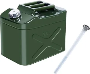 20L 5 Gallon Metal Water Can - Water Storage Container with Flexible Spout for Outdoors Camping Garden Watering Tucks Cars - Heavy Duty Durable Portable Can