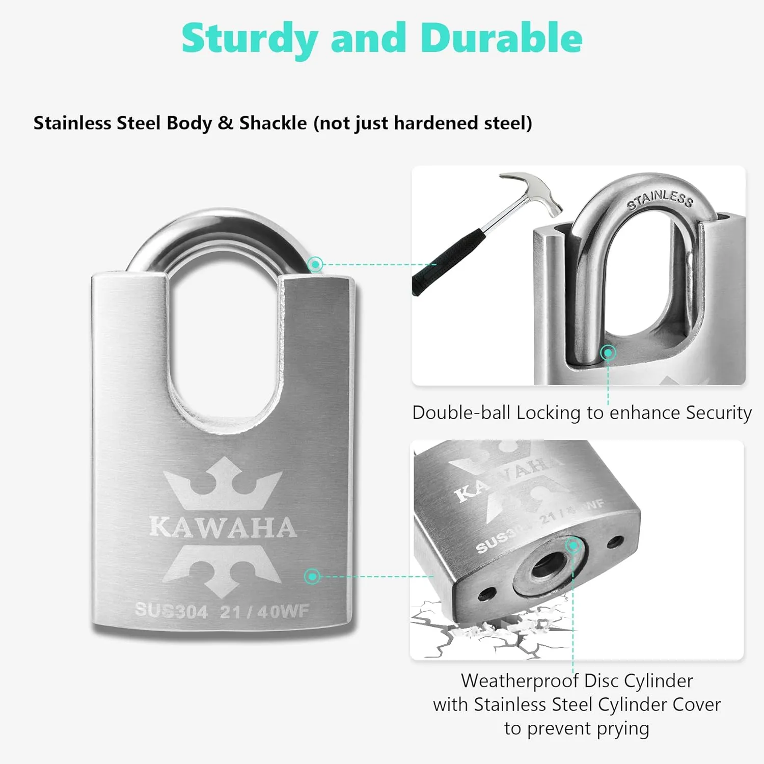 21/40KD-5SK High Security Stainless Steel Shrouded Padlock with Key for Both Indoor and Outdoor use (Heavy Duty, Anti-Rust) (1-9/16 in. (40mm), Keyed Different - 5 Stainless Steel Keys)