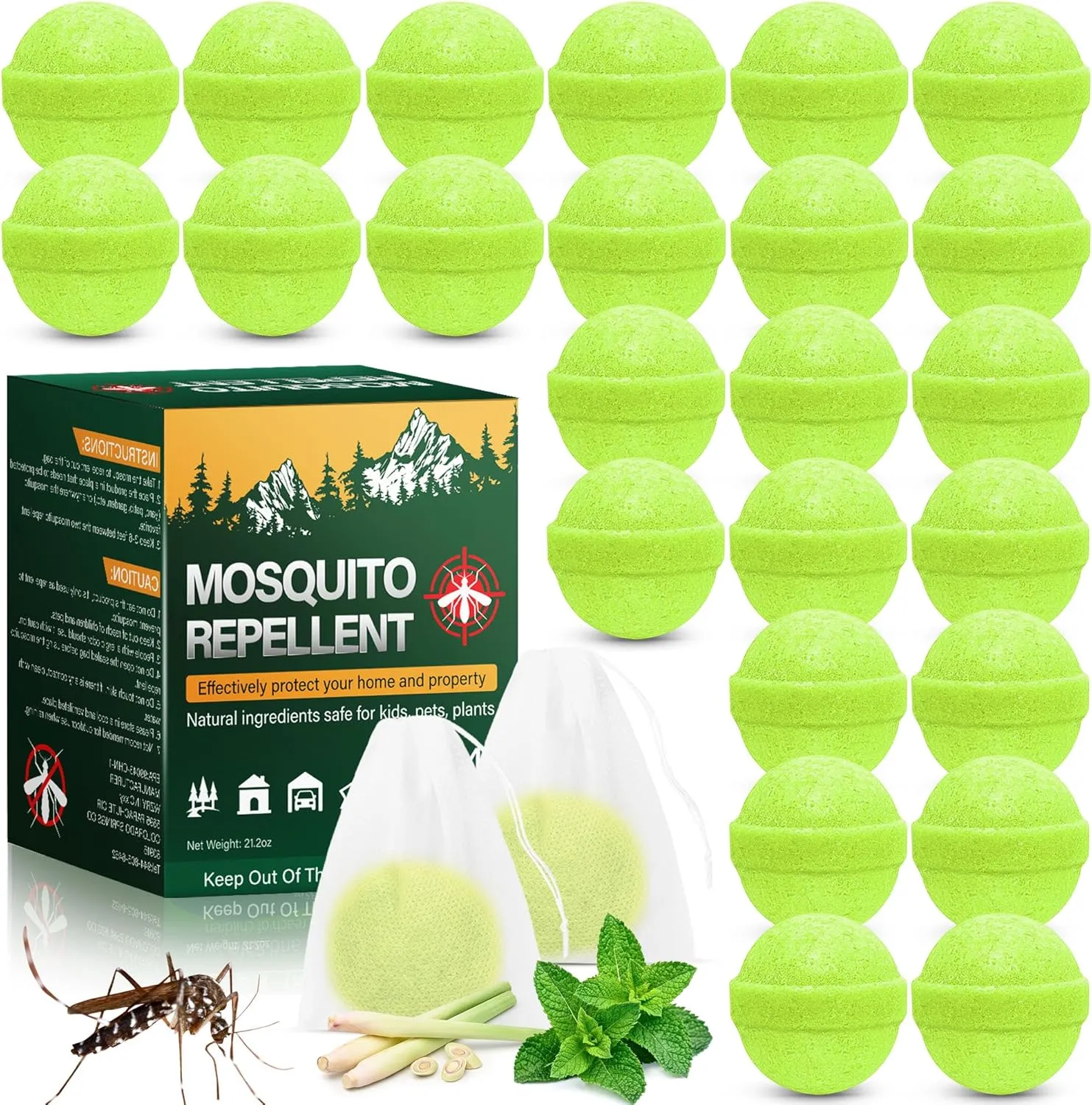 24 Pack Natural Mosquito Repellent for Outdoor Patio - Powerful Mosquito Deterrent for Yard Camping Travel, Long-Lasting Indoor Mosquito Control Mosquito Repellant Safe for Humans & Pets