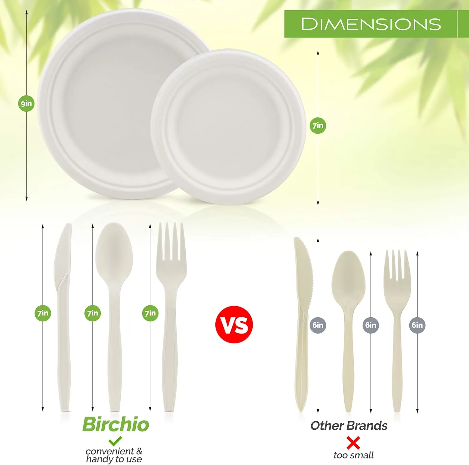 250 Piece Biodegradable Paper Plates Set (EXTRA LONG UTENSILS), Disposable Dinnerware Set, Eco Friendly Compostable Plates & Utensil include Plates, Forks, Knives and Spoons for Party