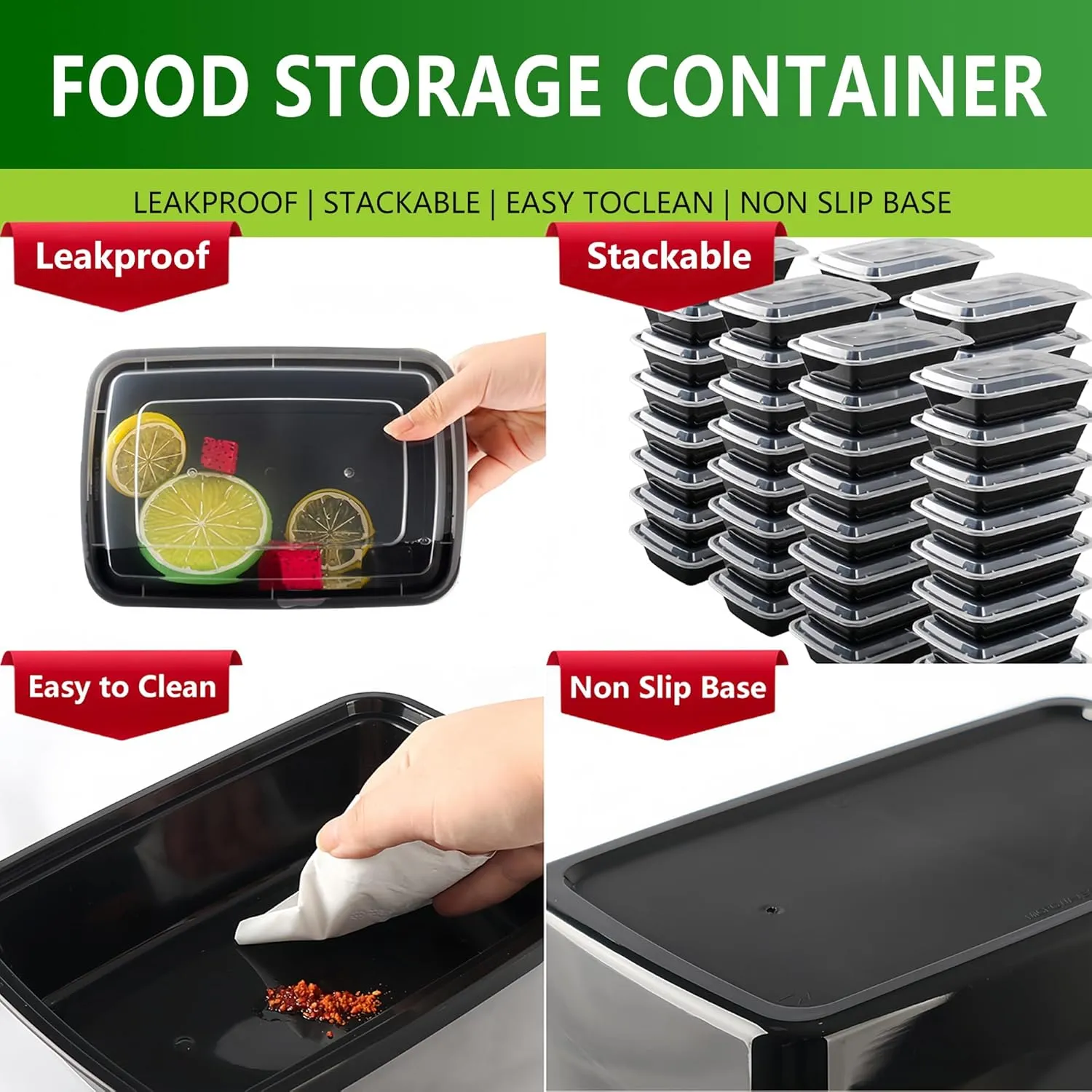 28oz Meal Prep Containers Microwave Safe Food Containers with Lids and Forks 48 Set, To Go Snack Containers Freezer Portion Container, Plastic Food Storage Lunch Box for Women and Men