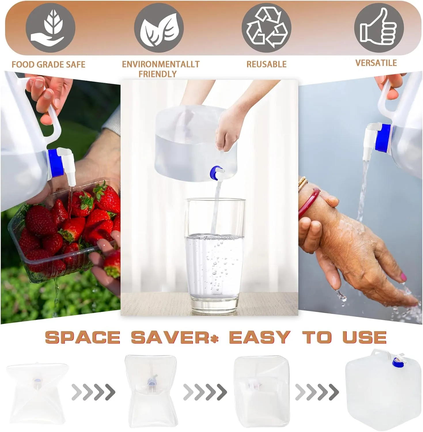 2pc 2.6 Gallon Water Bag Water Container, BPA Free Foldable Water Storage Cube for Hiking, Camping, Driking, Outdoors,indoors,Emergency