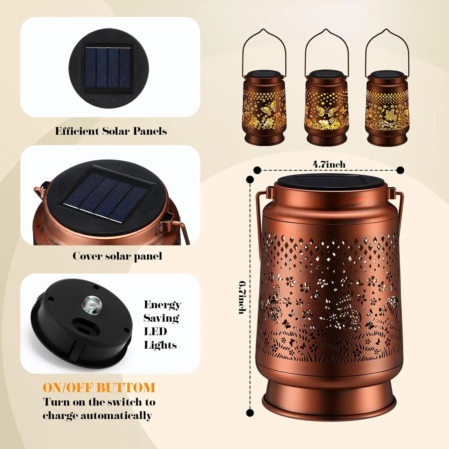 3 Pack Butterfly Solar Lanterns Waterproof Hanging Lights, Metal Decorative LED Lanterns Gifts for Women Men Garden Patio Yard Lawn Backyard Front Porch(Butterfly)