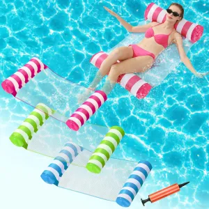 3 Pack Inflatable Pool Floats, OKSUWATER 4-in-1 Water Hammock, Pool Floats Adult Size for Swimming Pool Party Summer Lake Water Fun