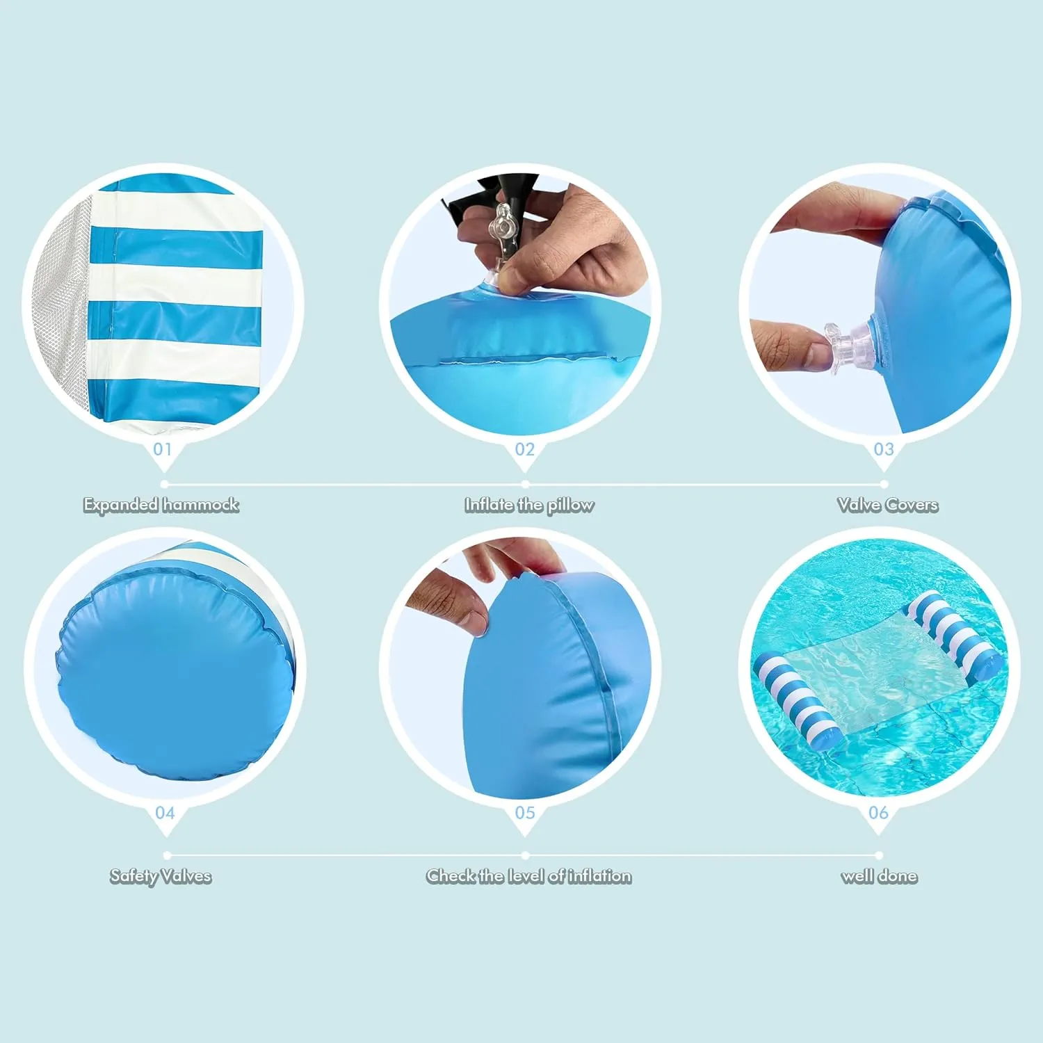 3 Pack Inflatable Pool Floats, OKSUWATER 4-in-1 Water Hammock, Pool Floats Adult Size for Swimming Pool Party Summer Lake Water Fun