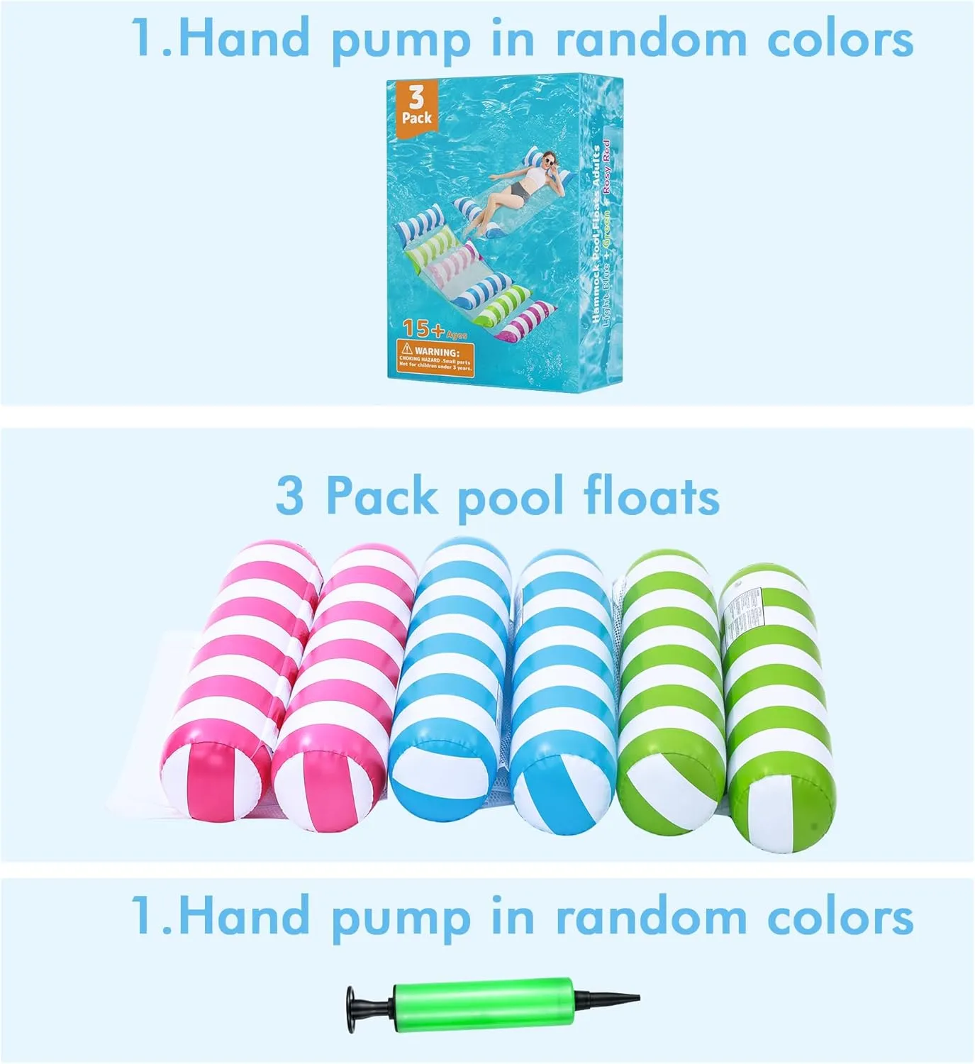 3 Pack Inflatable Pool Floats, OKSUWATER 4-in-1 Water Hammock, Pool Floats Adult Size for Swimming Pool Party Summer Lake Water Fun