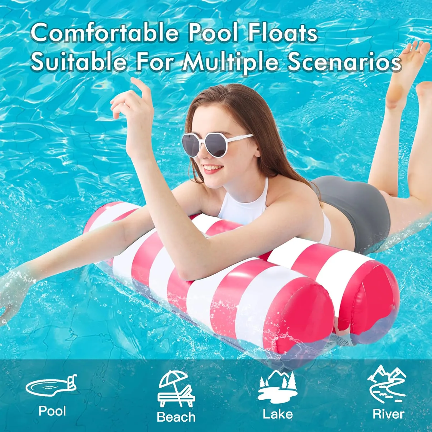 3 Pack Inflatable Pool Floats, OKSUWATER 4-in-1 Water Hammock, Pool Floats Adult Size for Swimming Pool Party Summer Lake Water Fun