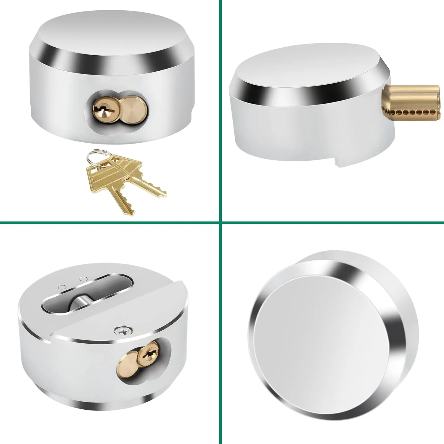 3 Pieces Heavy Duty Hidden Shackle Van Lock Puck Locks, Hidden Shackle Padlocks Keyed Alike Trailer Puck Padlocks with Enlarged Lock for Vans, Silver