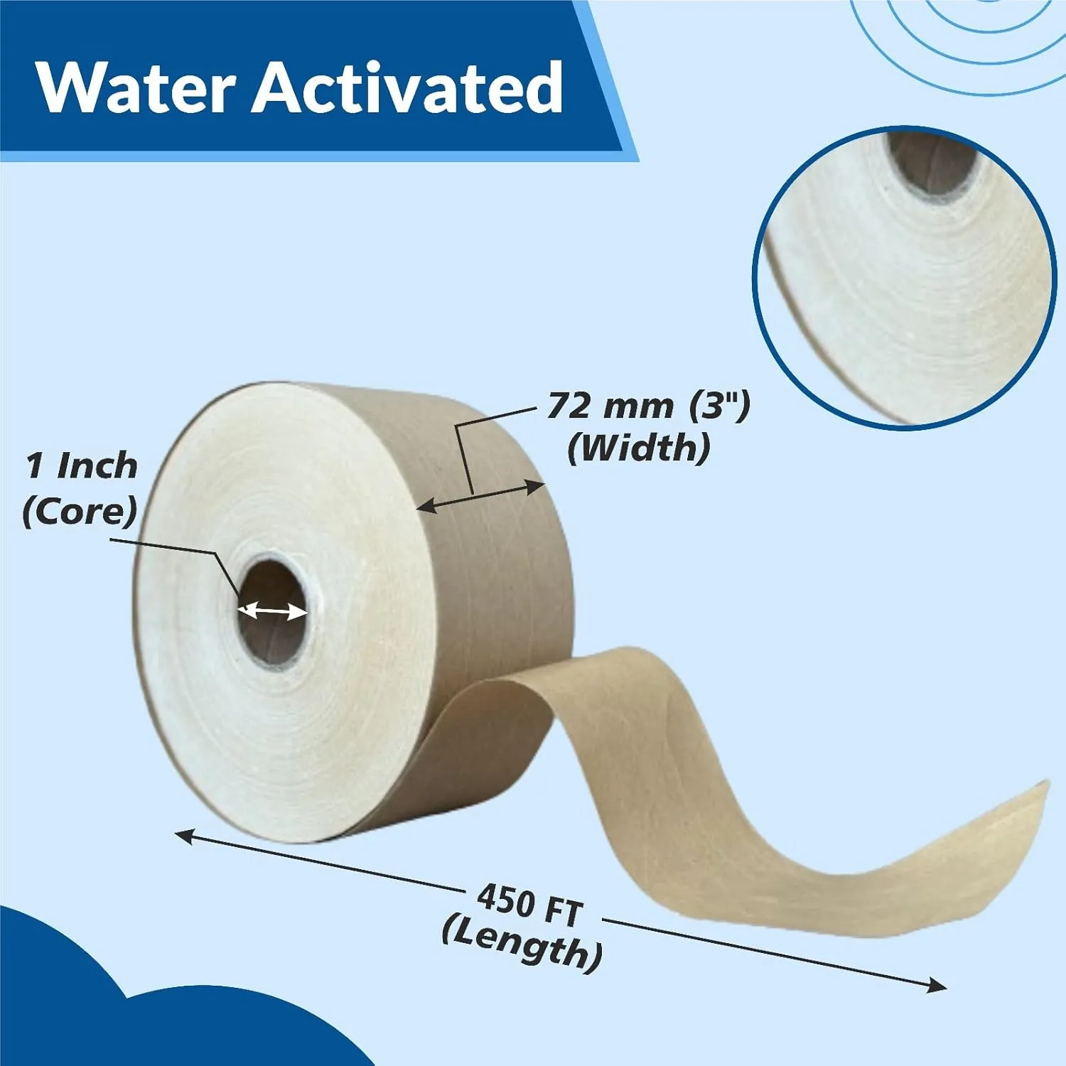 3'' x 450 Feet Reinforced Water Activated Gummed Kraft Paper Tape, for Heavy Duty Secure Packing Shipping, Tamper Evident Gummed Tape, Brown - 2 Rolls