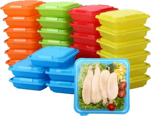 [30 Pack Plastic Food Storage Containers with Lids Bento Box Food Meal Prep Containers Reusable BPA Free Lunch Containers (22oz, Square Freezer Plastic Container for Food) for 3  years old