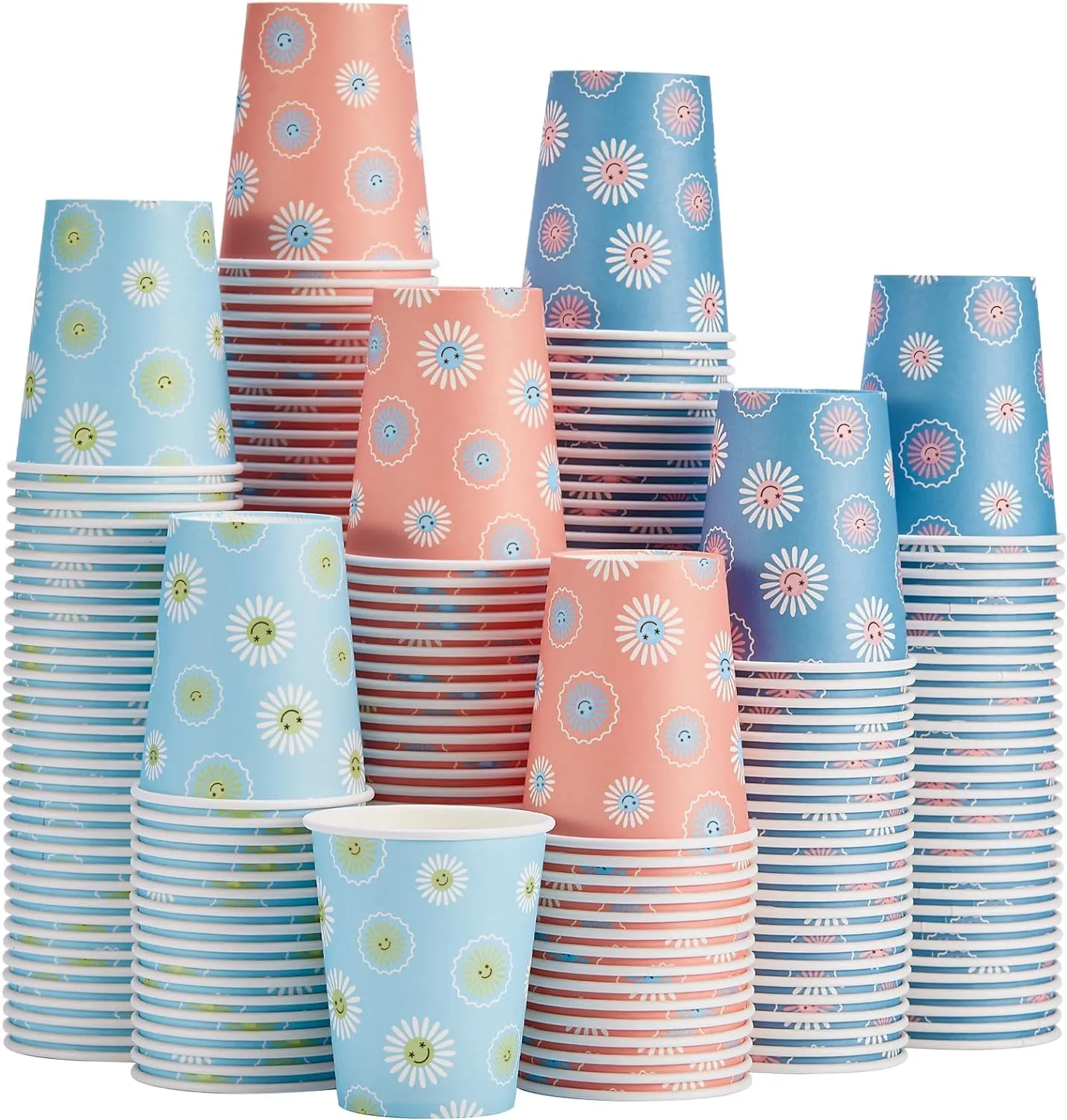 300 Pack Paper Cups 8 oz, Disposable Coffee Cups, Hot/Cold Beverage Drinking Cups for Water, Paper Coffee Cups, Colourful Hot Paper Cup for Office Party Home Picnic - Daisy
