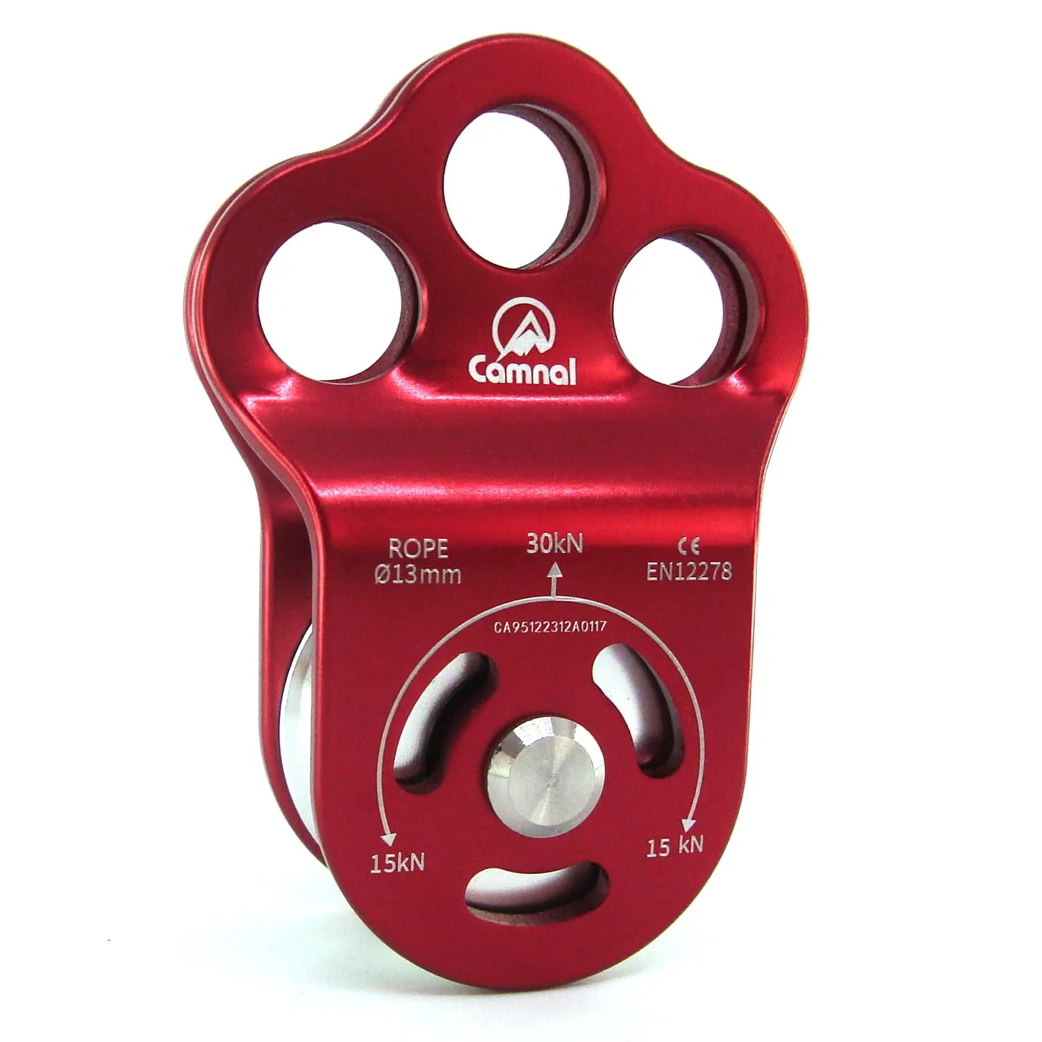 30KN Ball Bearing Three Holes Single Pulley High Altitude Rescue Equipment for 13mm Rope Hauling, Rock Climbing, Rescue Applications, Zipline Sports Etc