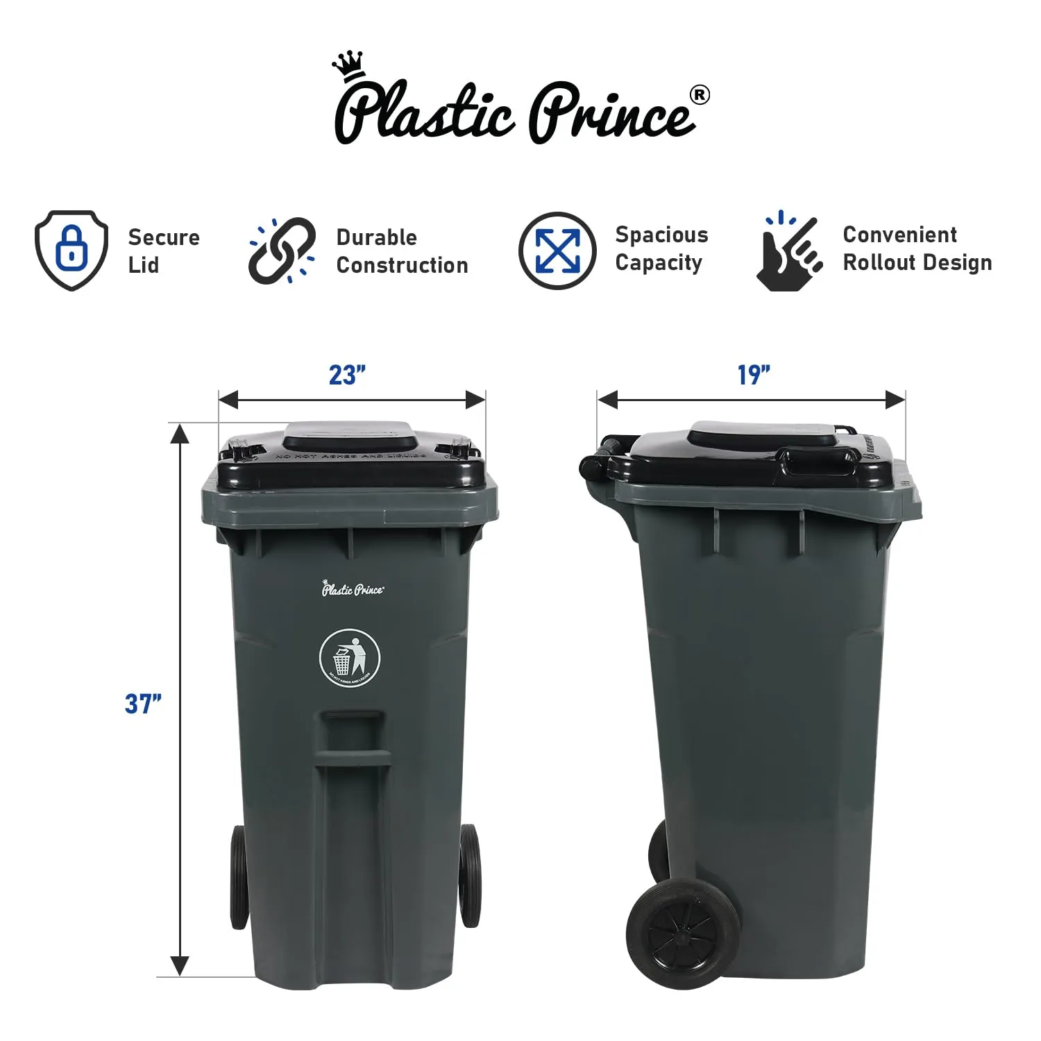 32 Gallon Trash Can with Wheels Rollout, Commercial Outdoor Trash Can Heavy-Duty Outside Garbage Can with Wheels, Gray