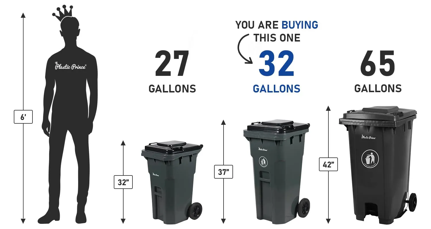 32 Gallon Trash Can with Wheels Rollout, Commercial Outdoor Trash Can Heavy-Duty Outside Garbage Can with Wheels, Gray