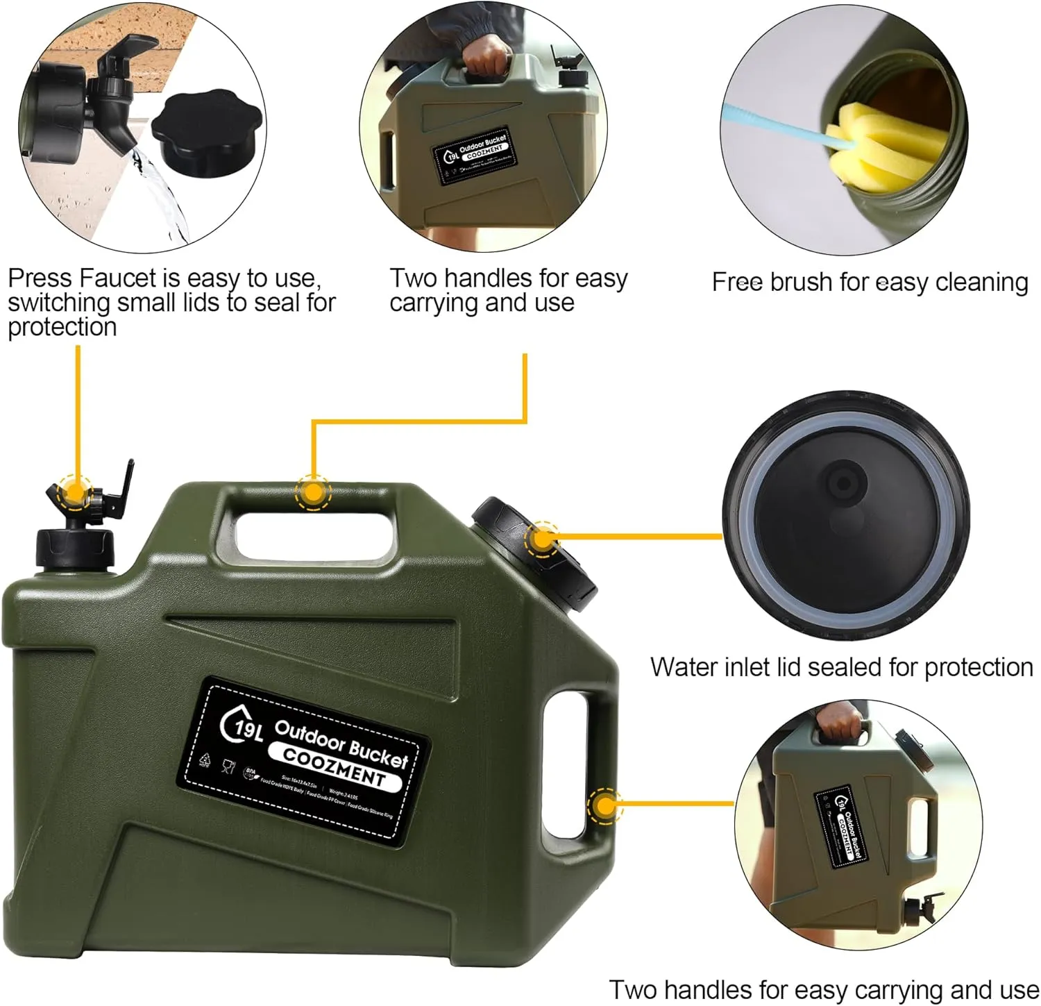 3.2 Gallon/5 Gallon Water Containers with Spigot, BPA Free Water Jug, Military Green Water Tank, Multifunction Water Storage Containers for Camping Outdoor Hiking,Emergency Stroage