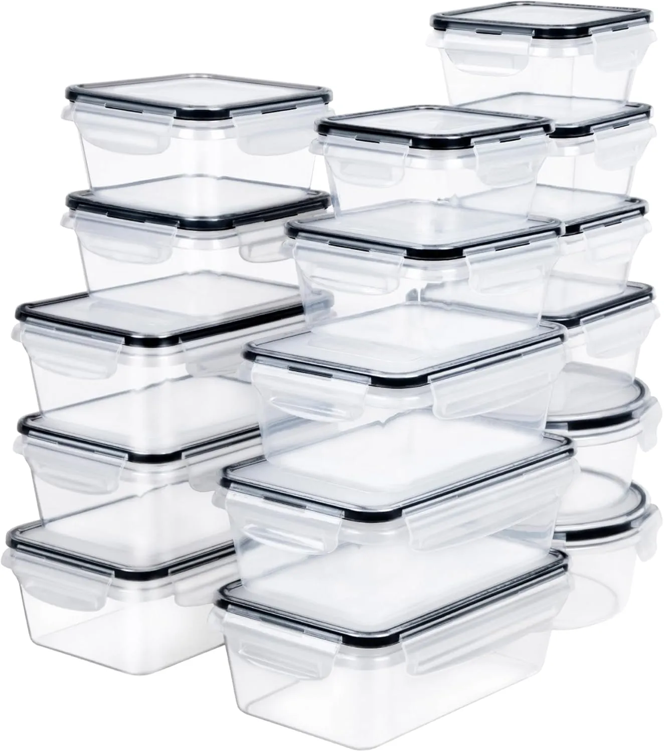 32 Piece Food Storage Container with Lids (16 Containers   16 Lids) - Plastic Food Containers with Lid, Airtight Leak Proof Snap Lock, BPA Free Storage Containers