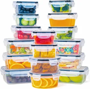 32 Piece Food Storage Container with Lids (16 Containers   16 Lids) - Plastic Food Containers with Lid, Airtight Leak Proof Snap Lock, BPA Free Storage Containers