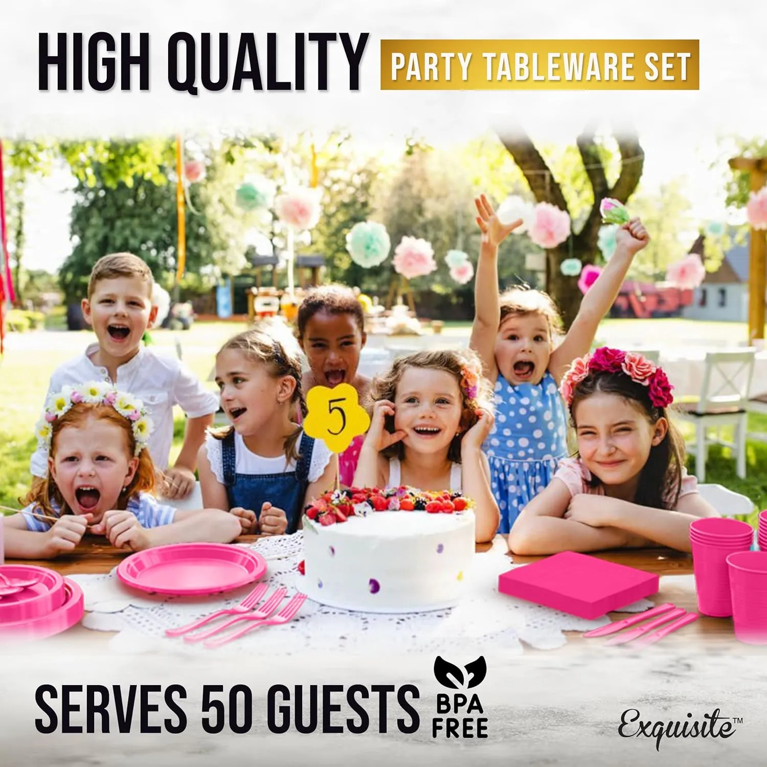 350 Pcs Cerise Plastic Plates For Party, Cerise Disposable Plates Set, 50 Of Each 9" Dinner Plate Set, 7" Dessert Plate, Cups, Napkins & Cutlery Plastic Dinnerware Party Solids