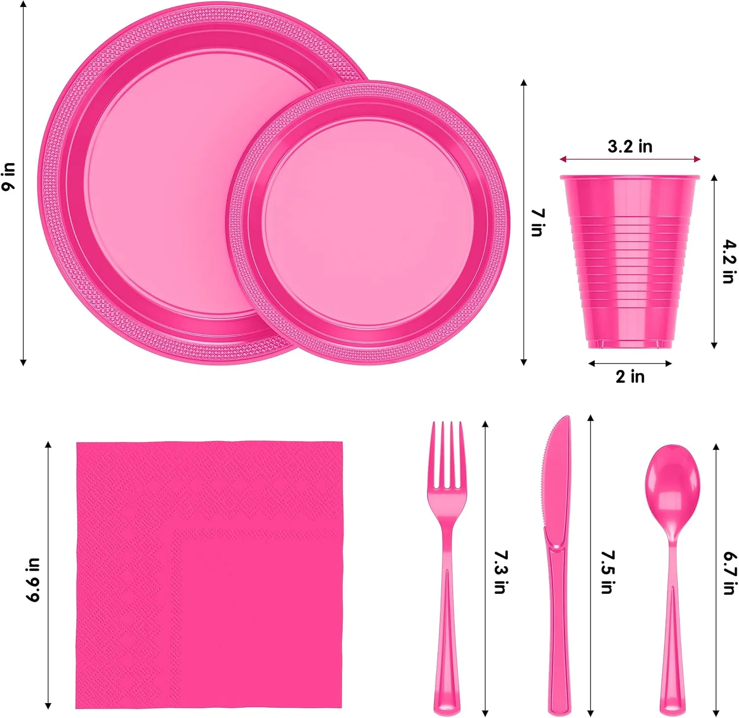 350 Pcs Cerise Plastic Plates For Party, Cerise Disposable Plates Set, 50 Of Each 9" Dinner Plate Set, 7" Dessert Plate, Cups, Napkins & Cutlery Plastic Dinnerware Party Solids