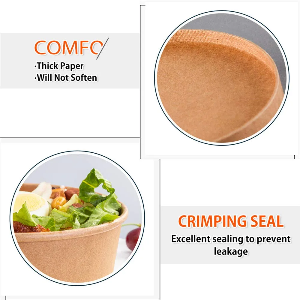 36Oz 50Pcs Large Paper Bowls with Lids, Disposable Soup Serving Bowls Bulk Party Supplies for Hot/Cold Food, Soup (36 OZ)