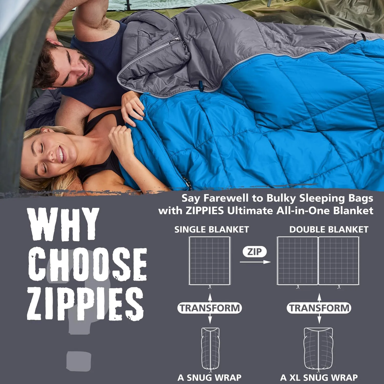 3M Thinsulate Insulation Puffy Camping Blanket for Cold Weather, Queen Size Warm Camping Quilt with Zipper, Waterproof Outdoor Sleeping Bag for Hammock, Cozy & Versatile Gift for Men and Women