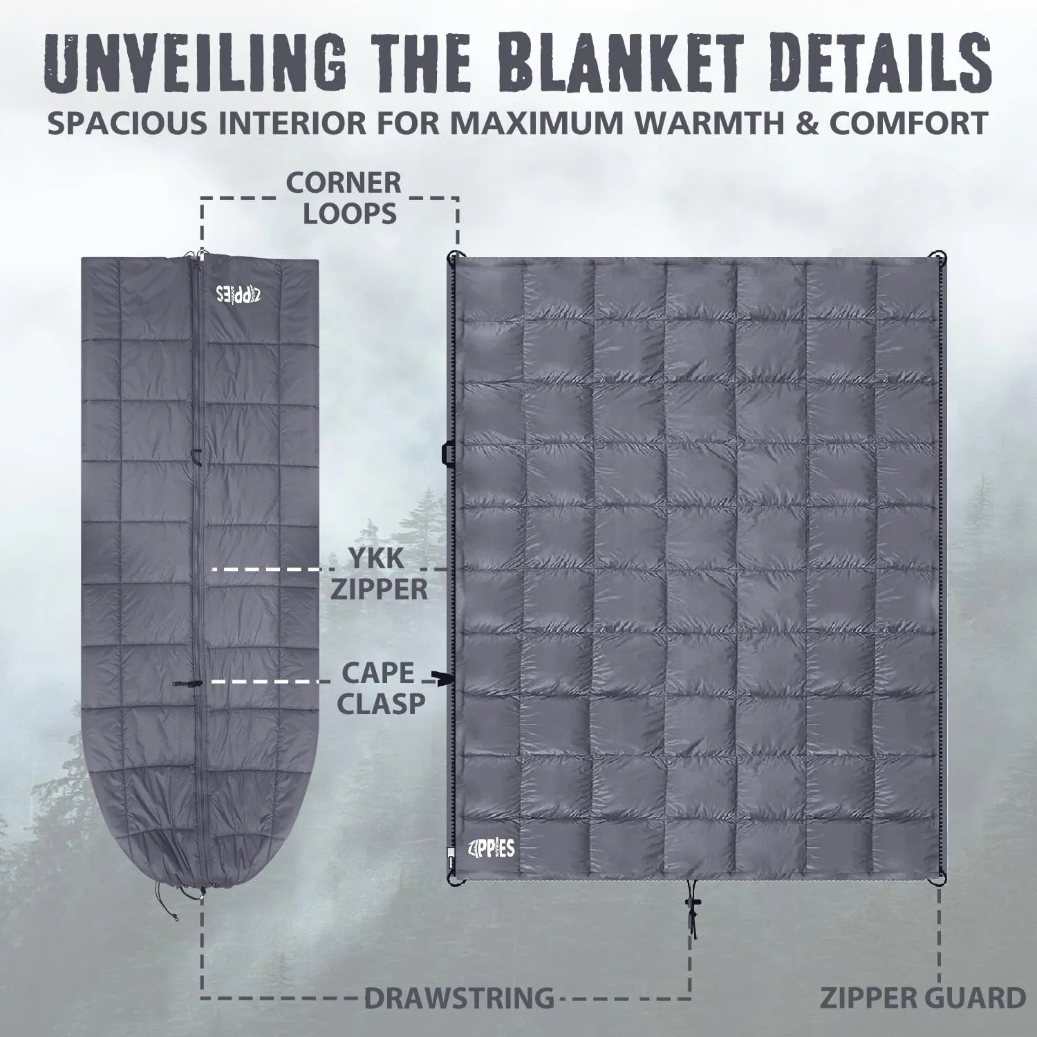3M Thinsulate Insulation Puffy Camping Blanket for Cold Weather, Queen Size Warm Camping Quilt with Zipper, Waterproof Outdoor Sleeping Bag for Hammock, Cozy & Versatile Gift for Men and Women