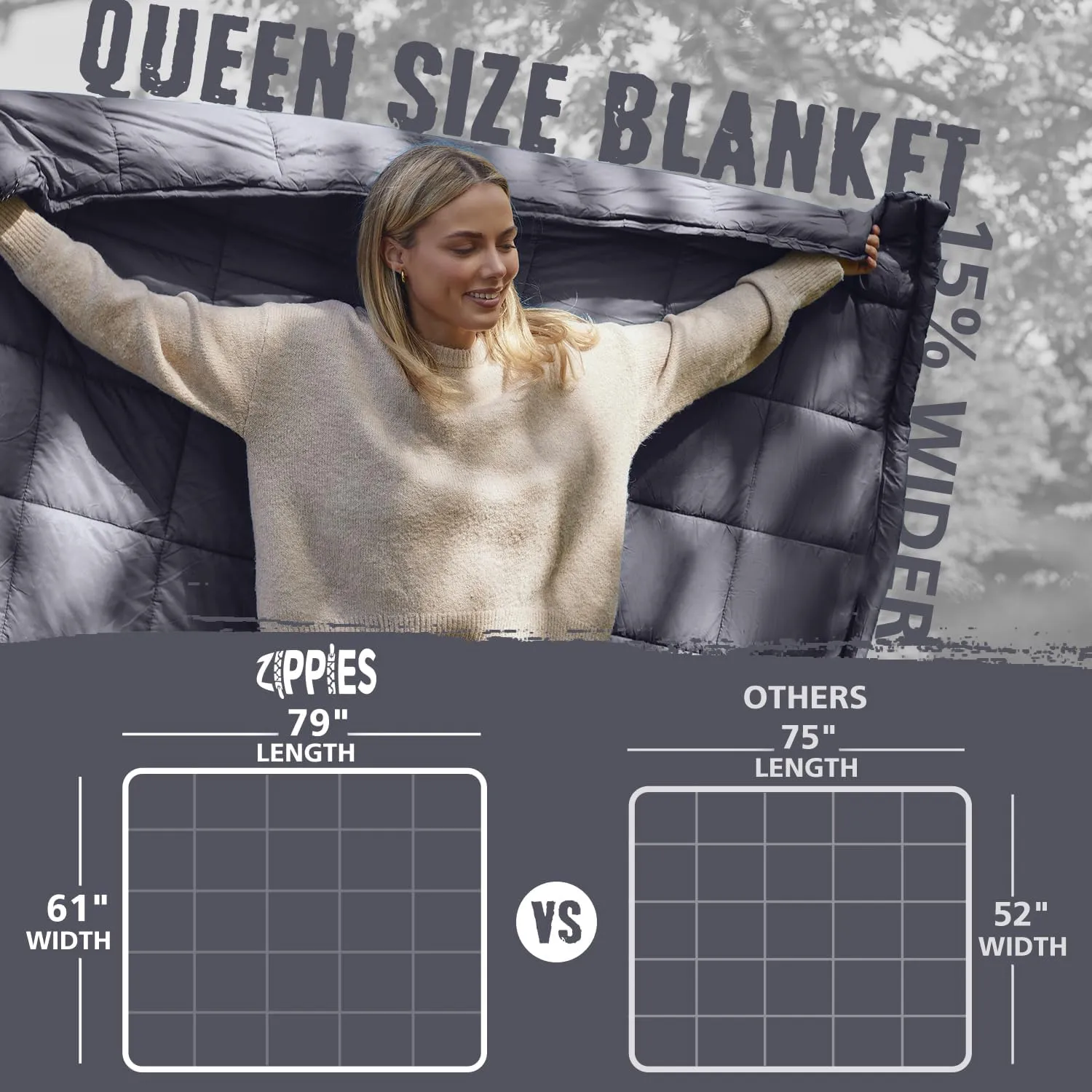 3M Thinsulate Insulation Puffy Camping Blanket for Cold Weather, Queen Size Warm Camping Quilt with Zipper, Waterproof Outdoor Sleeping Bag for Hammock, Cozy & Versatile Gift for Men and Women