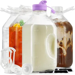 4 Pack 64 Oz Heavy Duty Glass Milk Bottle with Screw Cap and Reusable Airtight SCREW LID, 2 Qt Glass Water Bottle with 2 Exact Scale Lines - Milk/Juice Jug Pitcher