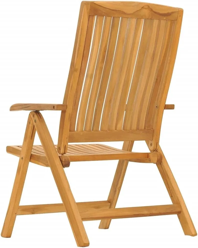 4 Pcs Reclining Patio Chairs with Blue Cushions Solid Wood Teak Foldable Outdoor Lounge Chairs for Backyard Garden Poolside