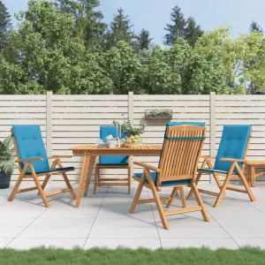 4 Pcs Reclining Patio Chairs with Blue Cushions Solid Wood Teak Foldable Outdoor Lounge Chairs for Backyard Garden Poolside